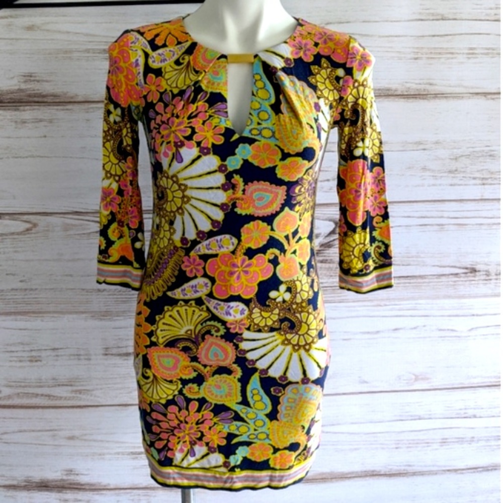 Trina Turk multicolor floral long sleeve dress 8